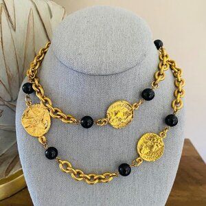 Vintage Roman Coin Necklace Gold Tone 30"
